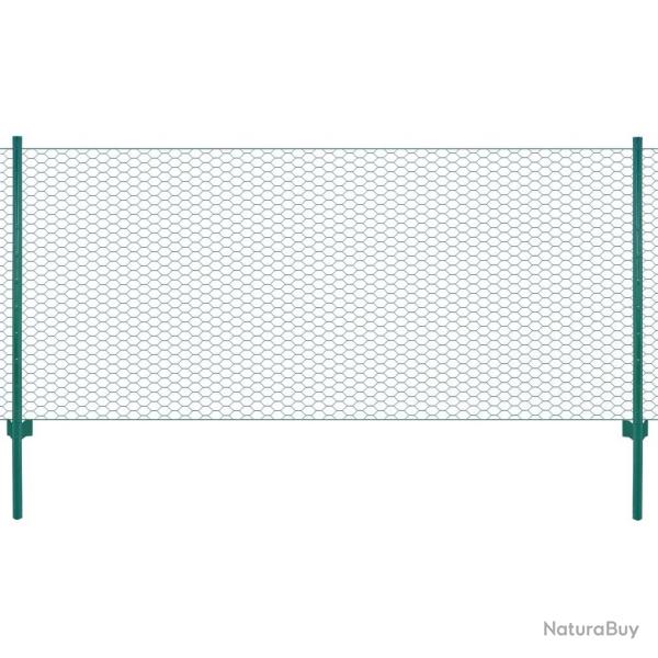 Clture en grillage mtallique avec poteaux Acier 25x1 m Vert alsavelo