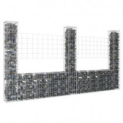 Panier de gabion en forme de U avec 3 poteaux Fer 260x20x150 cm alsavelo