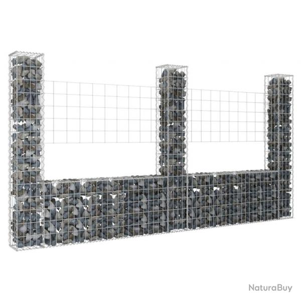 Panier de gabion en forme de U avec 3 poteaux Fer 260x20x150 cm alsavelo