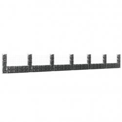 Panier de gabion en forme de U avec 7 poteaux Fer 740x20x100 cm alsavelo