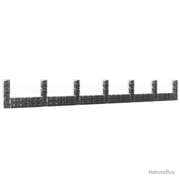 Panier de gabion en forme de U avec 7 poteaux Fer 740x20x100 cm alsavelo