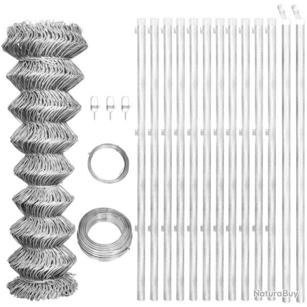 Clture  mailles avec poteaux Acier galvanis 25x1,25m Argent alsavelo
