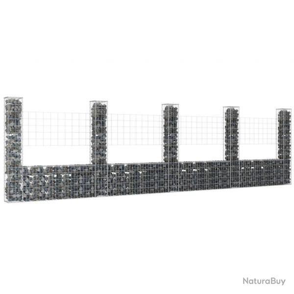 Panier de gabion en forme de U avec 5 poteaux Fer 500x20x150 cm alsavelo
