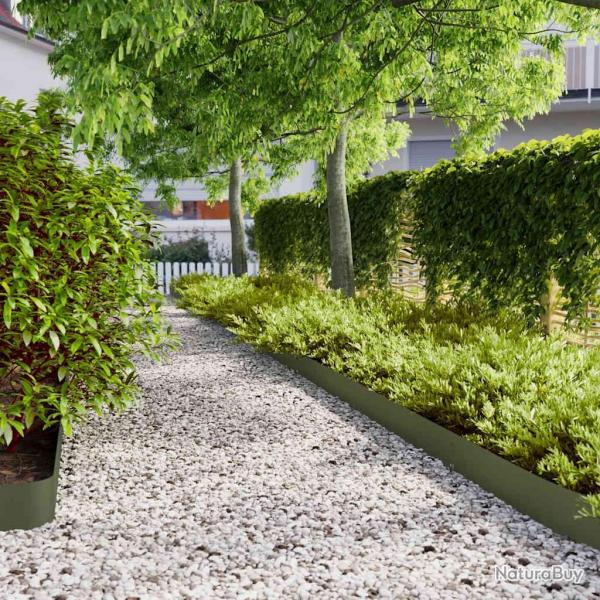 Bordures pelouse 10pcs vert olive 15x103cm acier lamin  froid alsavelo