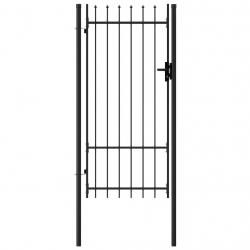 Portillon simple porte avec dessus à pointe Acier 1x2 m Noir alsavelo