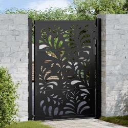 Portail de jardin noir 105x130 cm acier conception de vagues alsavelo