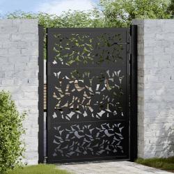 Portail de jardin noir 105x130 cm acier conception de feuilles alsavelo