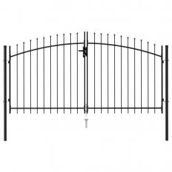 Portillon double porte avec dessus à pointe Acier 3x1,5 m Noir alsavelo