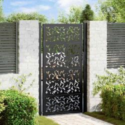 Portail de jardin noir 105x180 cm acier conception de feuilles alsavelo