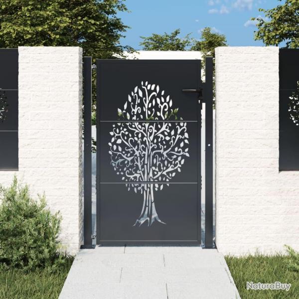 Portail de jardin anthracite 105x155cm acier conception d'arbre alsavelo