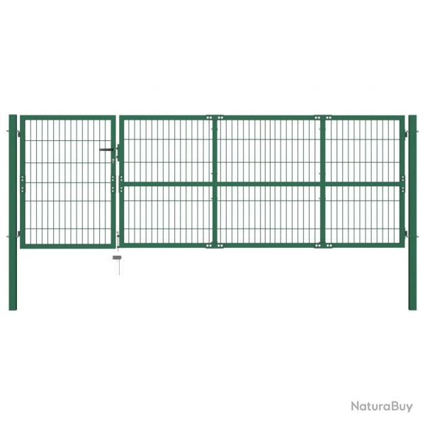 Portail de clture de jardin avec poteaux 350x100 cm Acier Vert alsavelo