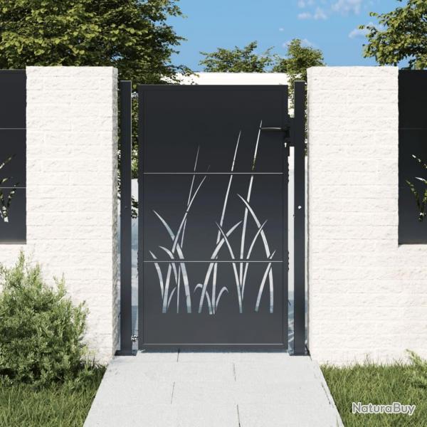 Portail de jardin anthracite 105x155cm acier conception d'herbe alsavelo
