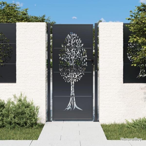 Portail de jardin anthracite 105x180cm acier conception d'arbre alsavelo