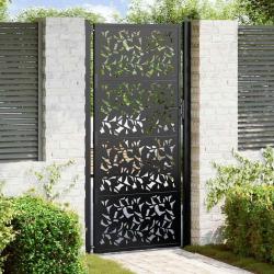 Portail de jardin noir 105x205 cm acier conception de feuilles alsavelo