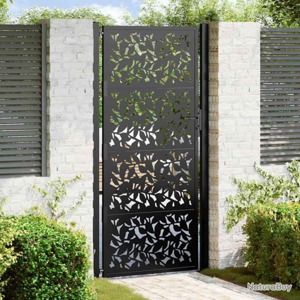 Portail de jardin noir 105x205 cm acier conception de feuilles alsavelo