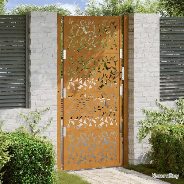 Porte de jardin acier rsistant aux intempries design feuilles alsavelo