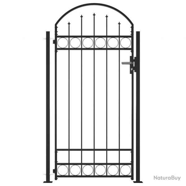 Portail de clture  dessus arqu et 2 poteaux 105x204 cm Noir alsavelo