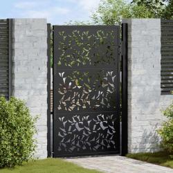 Portail de jardin noir 105x155 cm acier conception de feuilles alsavelo