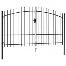 Portillon double porte avec dessus à pointe Acier 3x1,75 m Noir alsavelo