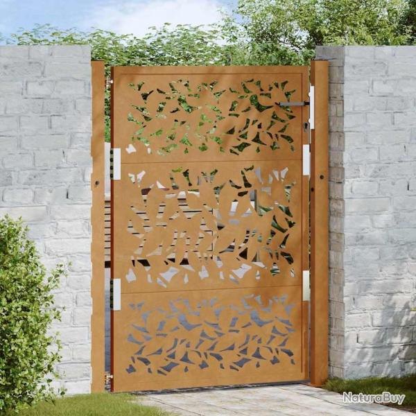 Porte de jardin acier rsistant aux intempries design feuilles alsavelo