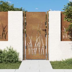 Portail de jardin 105x205 cm acier corten conception d'herbe alsavelo