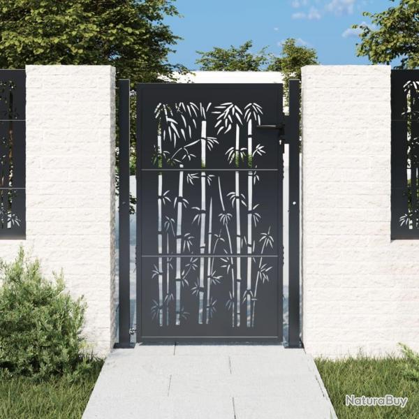 Portail de jardin anthracite 105x130 cm acier design de bambou alsavelo