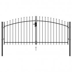 Portillon double porte avec dessus à pointe Acier 3x1,25 m Noir alsavelo