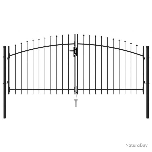 Portillon double porte avec dessus  pointe Acier 3x1,25 m Noir alsavelo