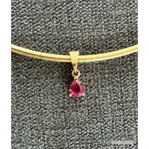 Magnifique collier or 18 carats - pendentif rubis - ras de cou - 41 cm
