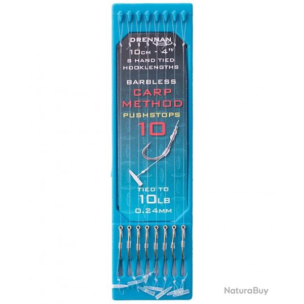 DRENNAN BAS DE LIGNE CARP METHOD PUSHSTOPS 4" HOOK PLATE DRENNAN 0,24mm 10 4''/10cm