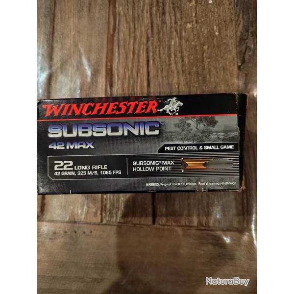 Munition 22lr subsonic 10 botes de 50 cartouches.