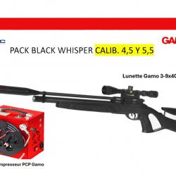 Vente flash ! Carabine PCP GAMO COYOTE BLACK WHISPER C. 4,5 mm + Lun.Gamo 3-9 x 40WR + Compresseur