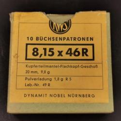 BOITE 10 CARTOUCHES CALIBRE 8.15 X 46 R MUNITION CARABINE TIR SUISSE 8.15x46R Categorie C