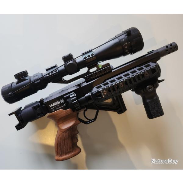 Pistolet PCP HUBEN GK1 V3 cal. 5,5 mm de 2023 avec quipements tactique et crosse repliable