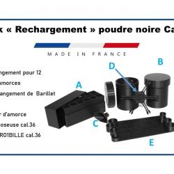 Lot de 2 - Pack rangement cal. 36 boîte pour barillet, cartouches, 4 cuillères doseuses poudre noire