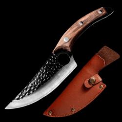 COUTEAU DE DECOUPE NORDIQUE 27CM LAME EFFET BRUT ETUI CUIR