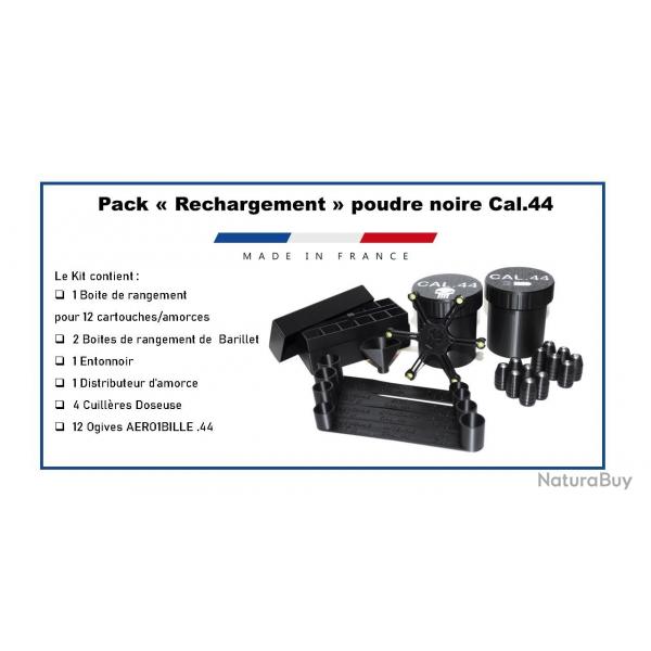 Lot de 2 - Pack rangement cal. 44 bote pour barillet, cartouches, 4 cuillres doseuses poudre noire