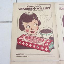 4 Protège cahiers publicitaires Chicorée Williot 1950