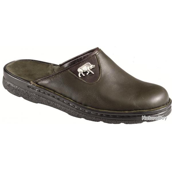 Chaussons en cuir vert Sanglier