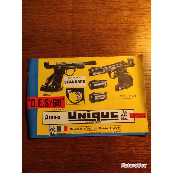 Notice catalogue publicit Armes Unique D.E.S 69