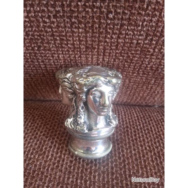 Pommeau de canne ancien bronze argent