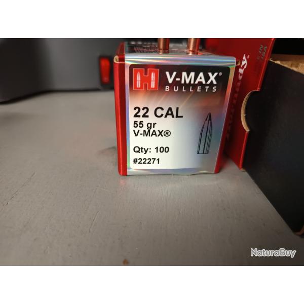 Lot 190 ogives Hornady 55 gr VMax