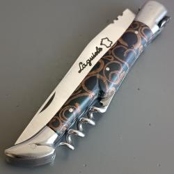 COUTEAU LAGUIOLE, THIERS, mouche forgée, manche ÉTOILE D'ANIS, guilloché.