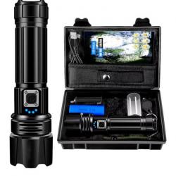 TOP ENCHERE Lampe Torche Tactique LED Étanche IP67 - 50 000 Lumens 5 Modes Éclairage, XHP70.2