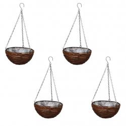 Lot de 4 Paniers Supsendus en Saule avec Fonds et Chaine Pendante alsavelo