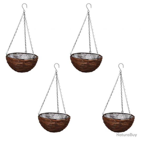 Lot de 4 Paniers Supsendus en Saule avec Fonds et Chaine Pendante alsavelo