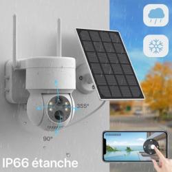 TOP ENCHERE Camera de surveillance WIFI solaire sans fil, 360°