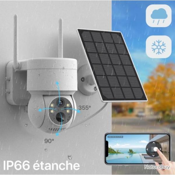 TOP ENCHERE Camera de surveillance WIFI solaire sans fil, 360