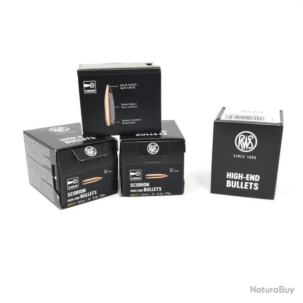 Ogives RWS SCORION .30 10.0g/155grs MATCH - Boite de 50 units