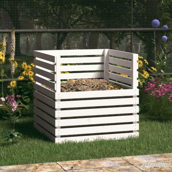 Composteur Blanc 80x80x78 cm Bois massif de pin alsavelo